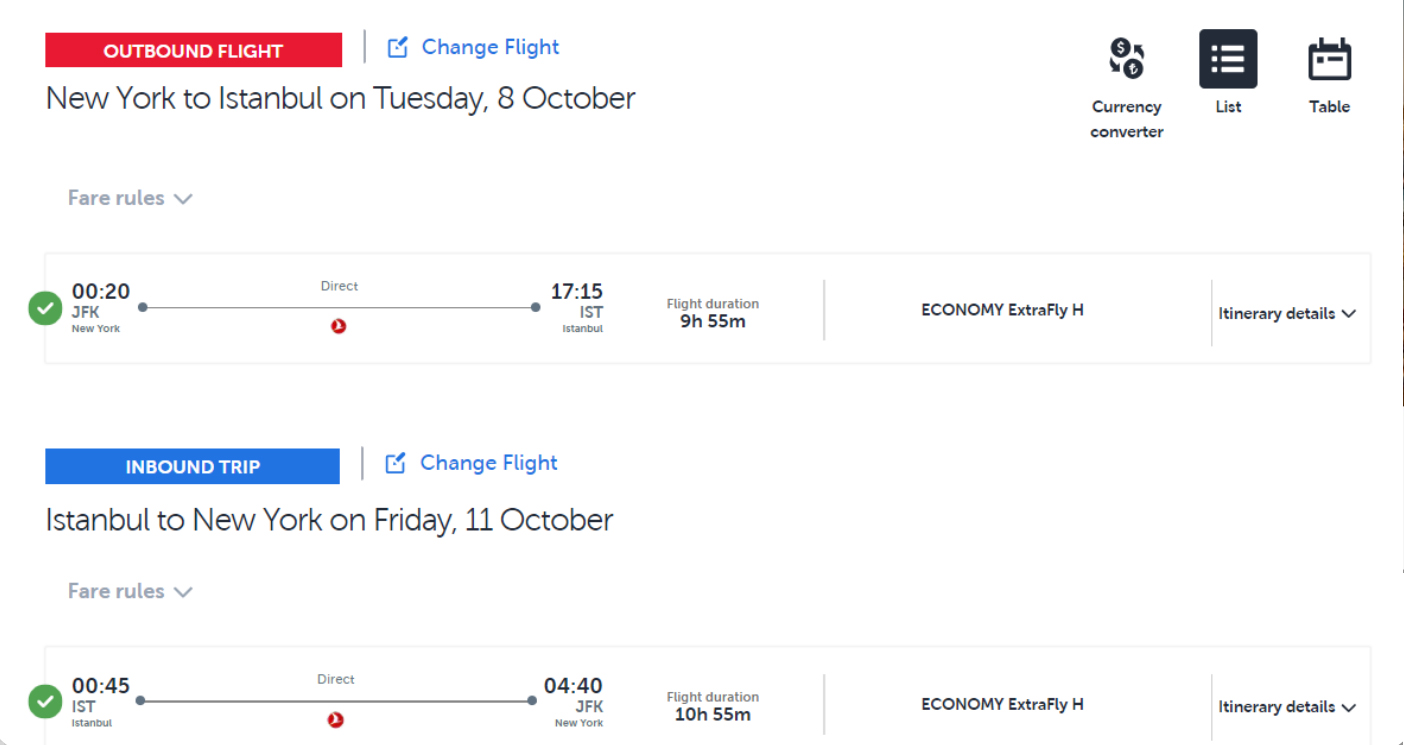 Flight Selection Page